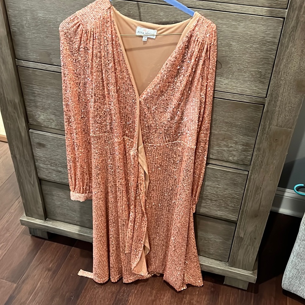 Rose gold sequin wrap dress